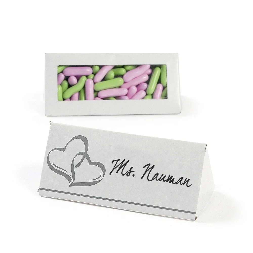 50 Wedding Favor Boxes White Silver Heart‎ Candy Gift Box place card holders